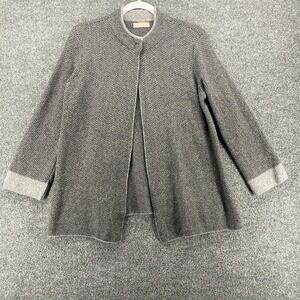 Benedetta B. Cardigan Womens M Gray‎ Herringbone Merino Wool Cashmere Casual